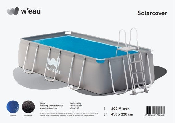 Rectangular solar cover - 450 x 220 cm (cover size 433 x 202) - Black/Blue - W'eau