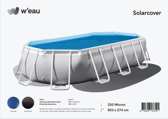 Solar cover ovaal - 503 x 274 cm (zeilmaat 482 x 251) - Zwart/Blauw - W'eau
