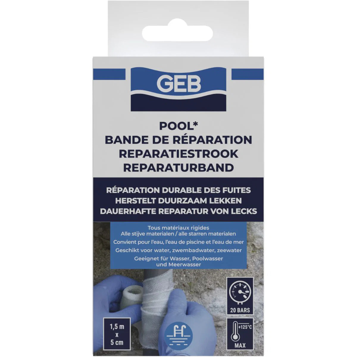 GEB Pool Leak Repair Tape | Fiberglass Fabric | 5 cm x 1.5 m
