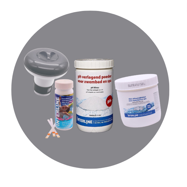 Zwembad chloor set Interline (PH minus, Mini quick, Teststrips, chloordrijver)