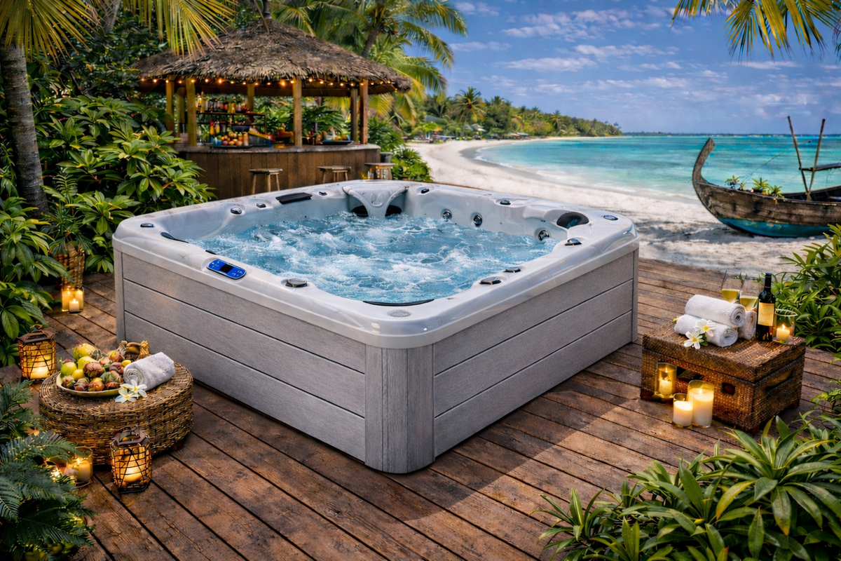 Infinity Spa 003 – Lussuosa e Potente Vasca Idromassaggio da 6 Persone con 107 Ugelli – Grigio Chiaro