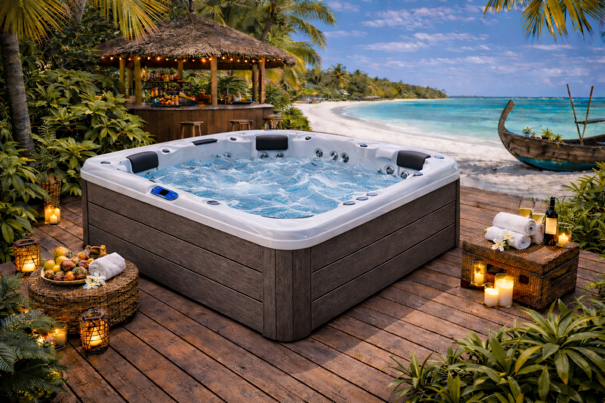 Infinity Spa 003 – Luxuriöser und leistungsstarker 6-Personen-Jacuzzi mit 107 Düsen – Teak