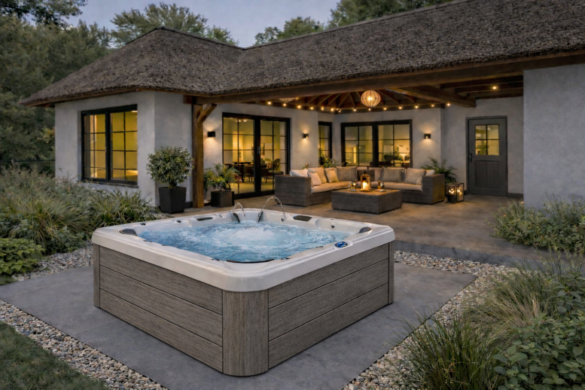 Infinity Spa 004 – Luxuriöser und professioneller 5-Personen-Whirlpool mit 76 Düsen – Teakholz