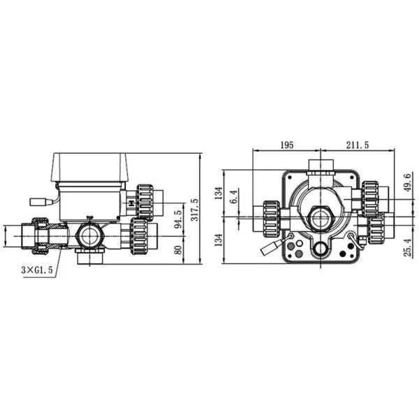 Universal automatic 6-way valve for filters with iWash side connection